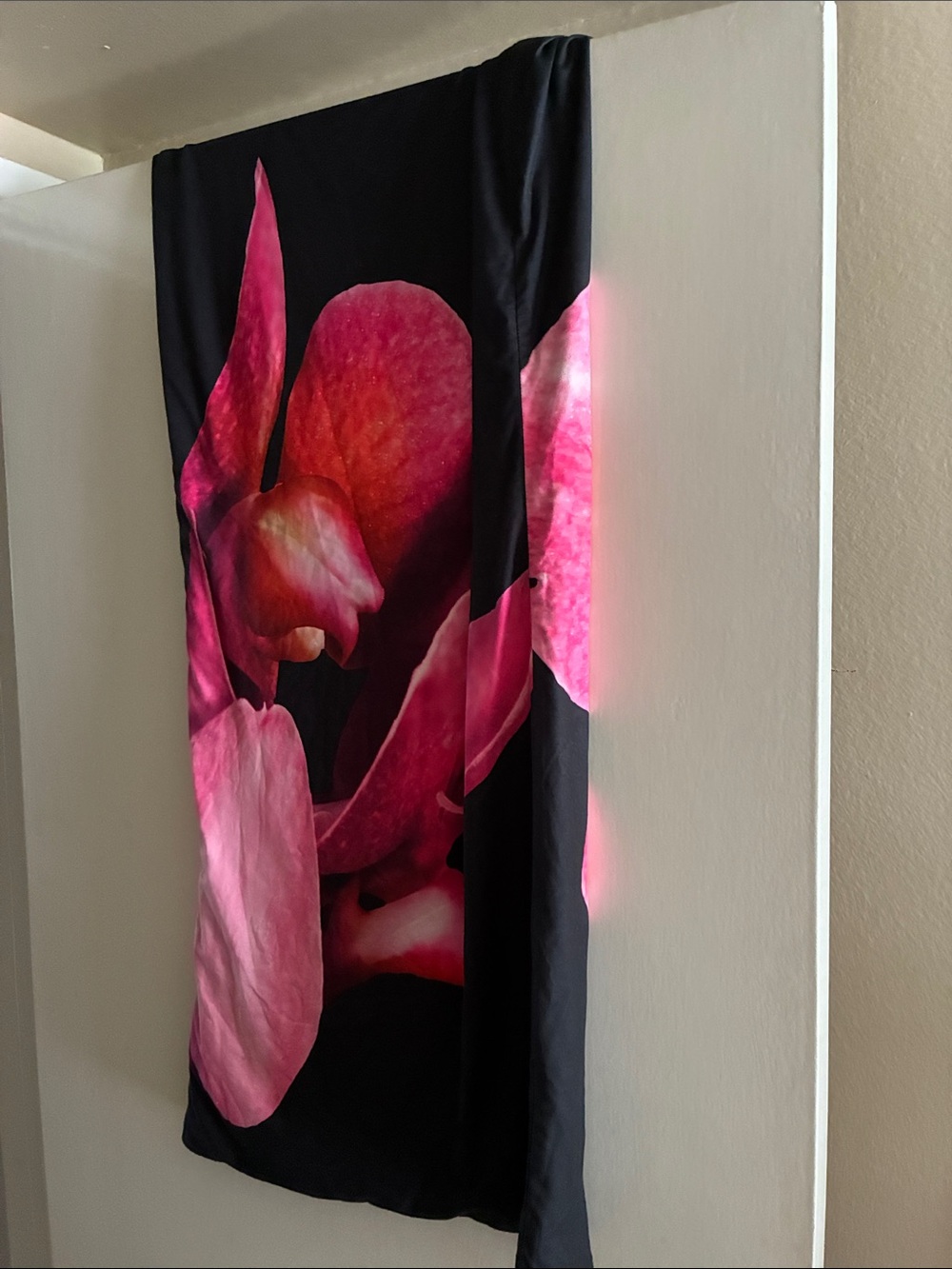 Maxi Skirt with Pink Floral Print on Black